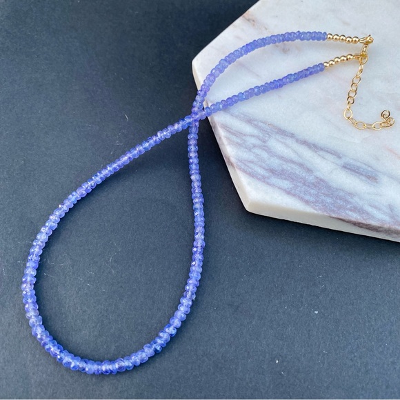 Tanzanite Necklace Choker Beaded 14k Gold Filled purple Gemstone bead necklace - Picture 4 of 9
